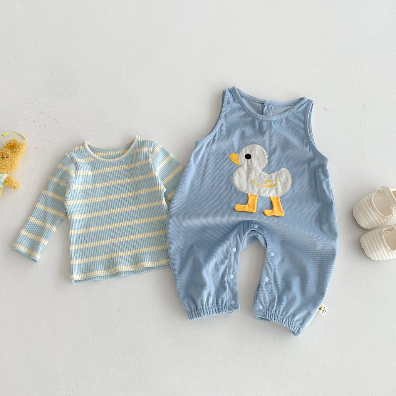 【BABY】アヒルサロペット＆ボーダーインナーSK092515