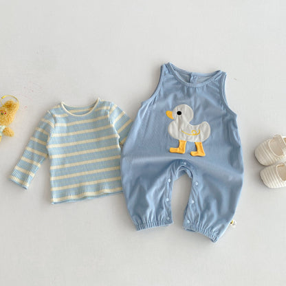 【BABY】アヒルサロペット＆ボーダーインナーSK092515