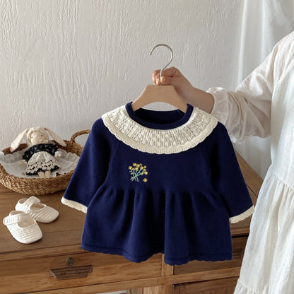 【BABY&KID】小花刺繍ニットワンピースSK092701