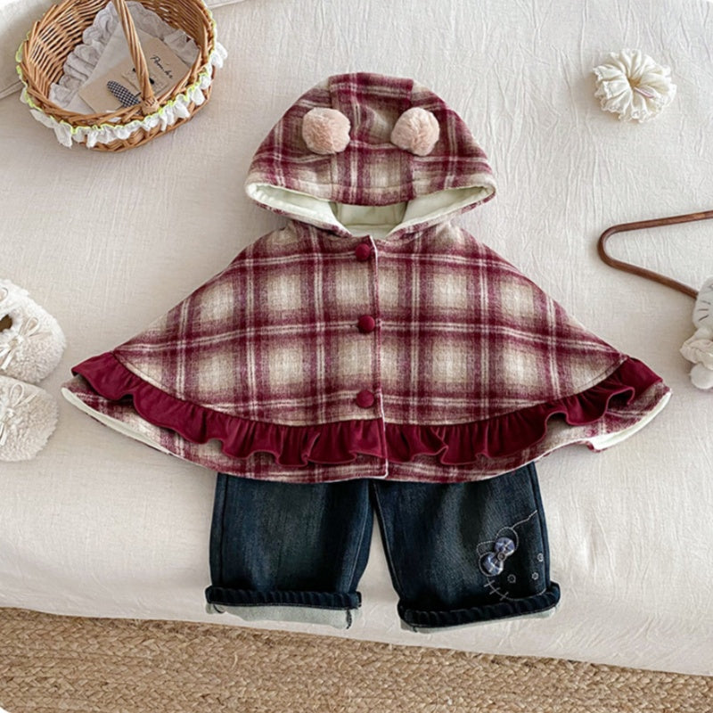 【BABY】冬新作チェックあったかケープSK103115