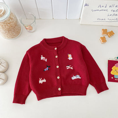 【BABY】いぬ刺繍ニットカーデSK101426