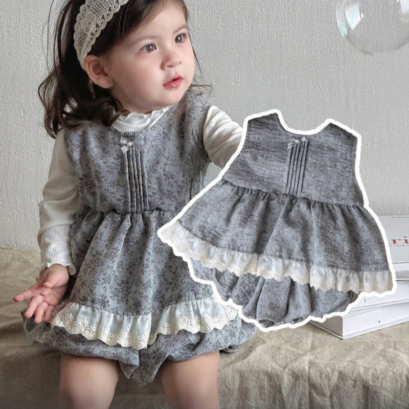 【BABY】小花柄レーストリムベスト＆バルーンパンツSK103705