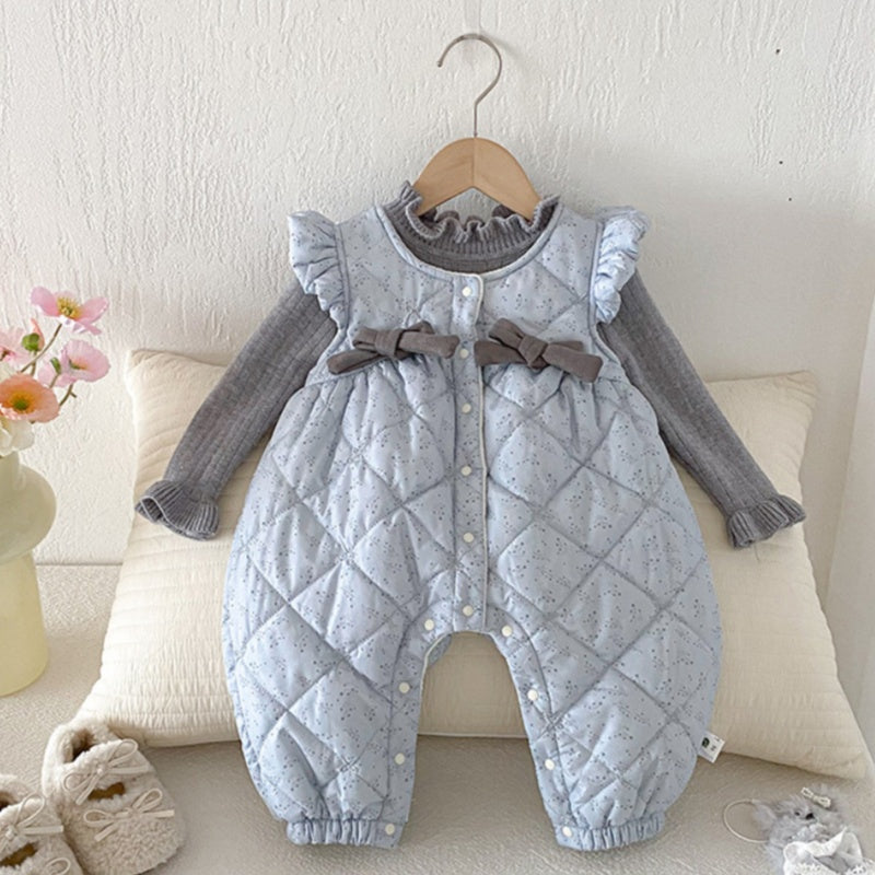 【BABY】冬新作小花柄蝶結び裏起毛カバーオールSK102704