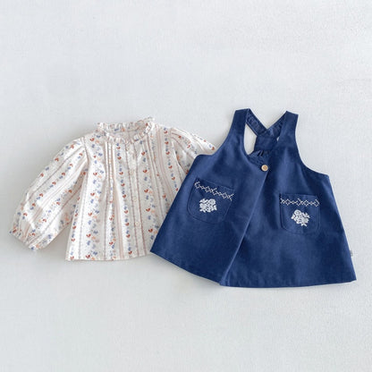 【BABY&KID】小花柄シャツ、刺繍ジャンパースカートSK107210