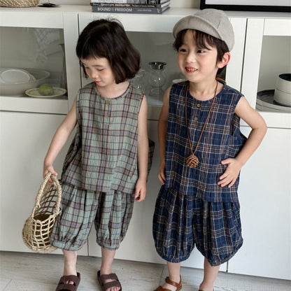 【BABY&KID】夏新作 チェックコットンリネンセットアップSK080511