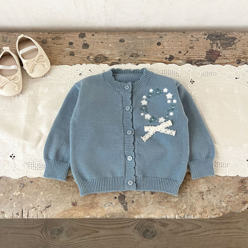 【BABY】コットン刺繍フリルニットカーディガンSK100820