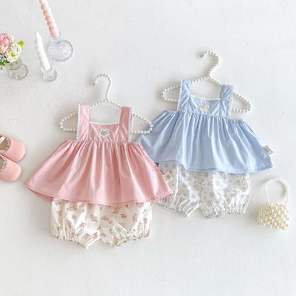 【BABY&KID】夏新作 無地キャミソール、花柄ショートパンツSK080614
