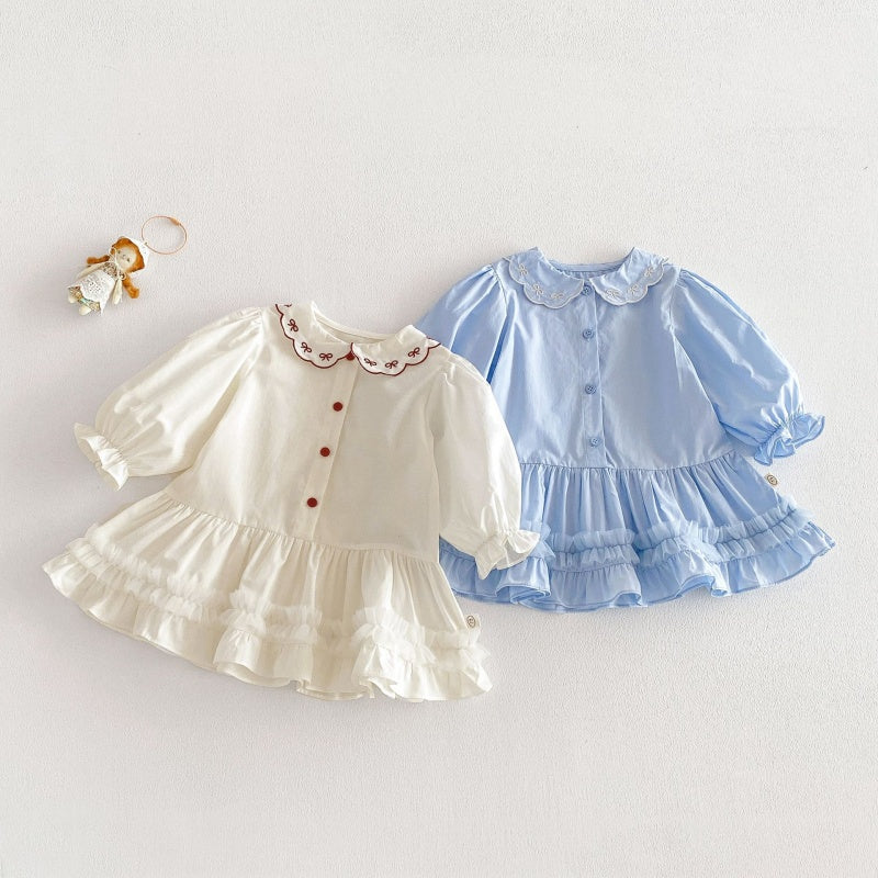 【BABY&KID】韓国風刺繍丸襟ワンピースSK104126