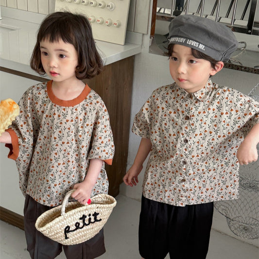 【BABY&KID】夏新作 フラワープリント半袖Tシャツ、シャツSK080506