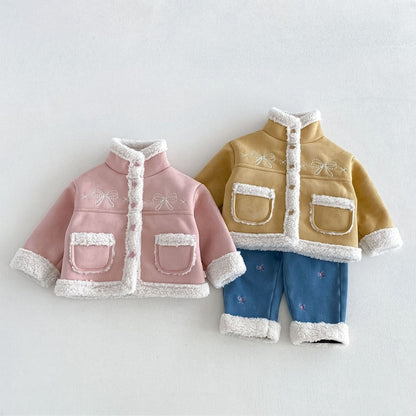 【BABY&KID】冬新作蝶結び裏起毛ジャケット、デニムパンツSK108523