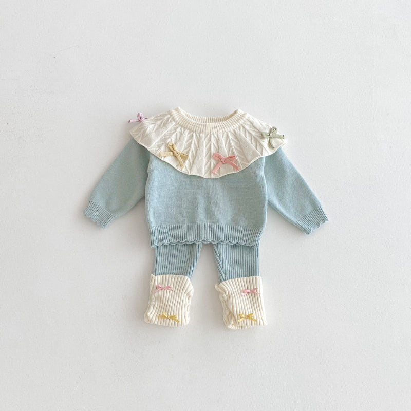【BABY】キャンディカラー蝶結びニットセットアップSK092409