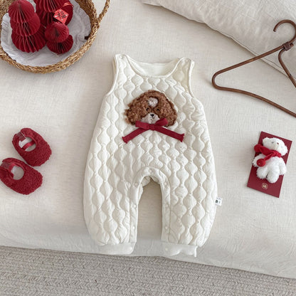 【BABY】冬新作キルティングわんちゃんカバーオール、フード付きニットSK103110