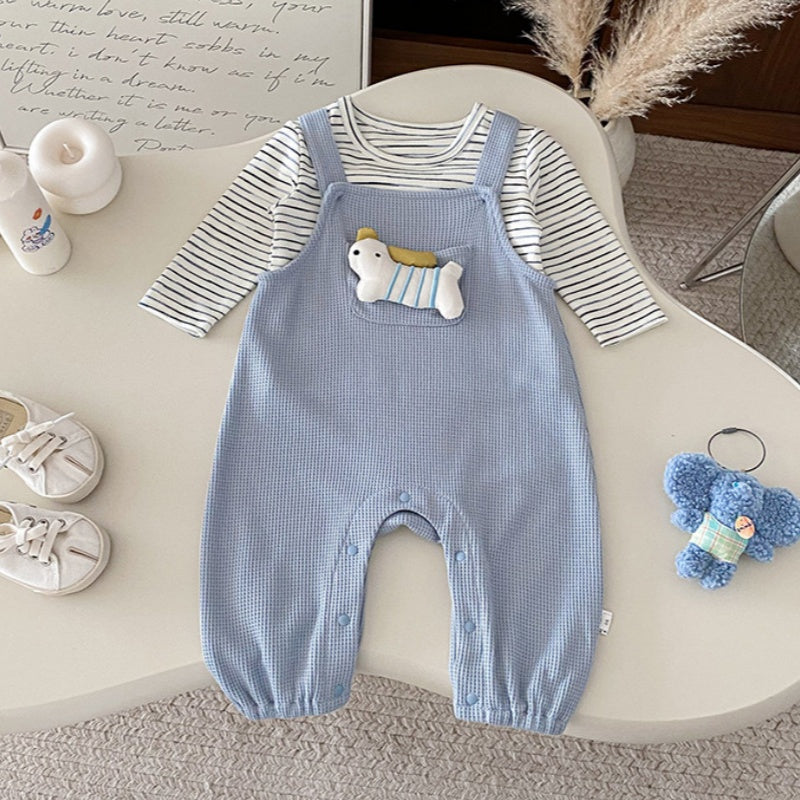 【BABY】いぬサロペットパンツ&ボーダートップス2点セットSK100404