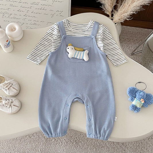 【BABY】いぬサロペットパンツ&ボーダートップス2点セットSK100404