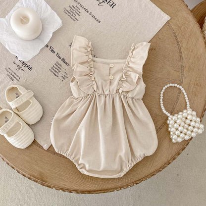 【BABY】夏新作 スウィート刺繍フリルロンパースSK062717
