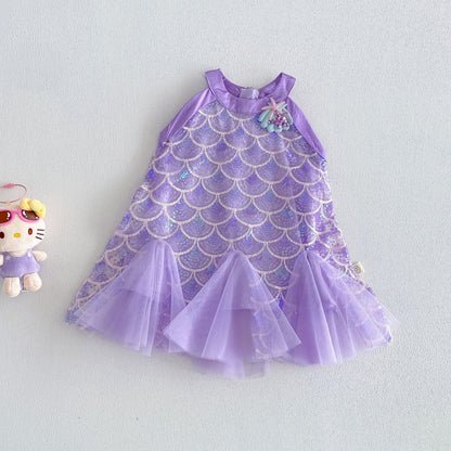【BABY&KID】夏新作スパンコールチュールプリンセスワンピースSK105916