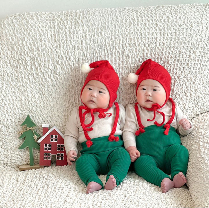 【BABY】クリスマス風ストレッチサロペット、帽子SK102818