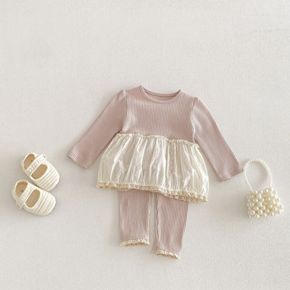 【BABY&KID】ラウンドネックフリル裾綿セットアップSK104307