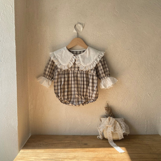 【BABY】レトロチェック柄ロンパースSK021716