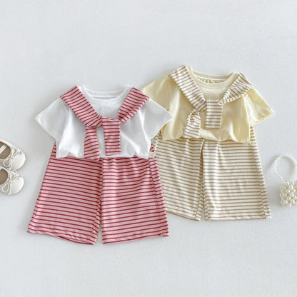 【BABY&KID】夏新作ケープ風半袖Tシャツ＆ボーダーワイドパンツSK105801