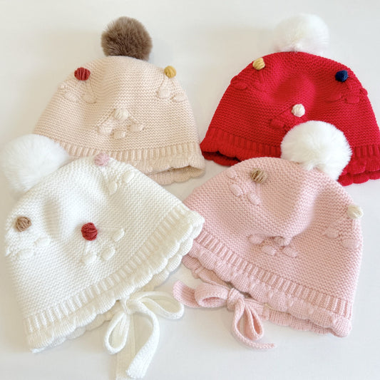 【HAT】波型ポンポンニット帽子SK101607