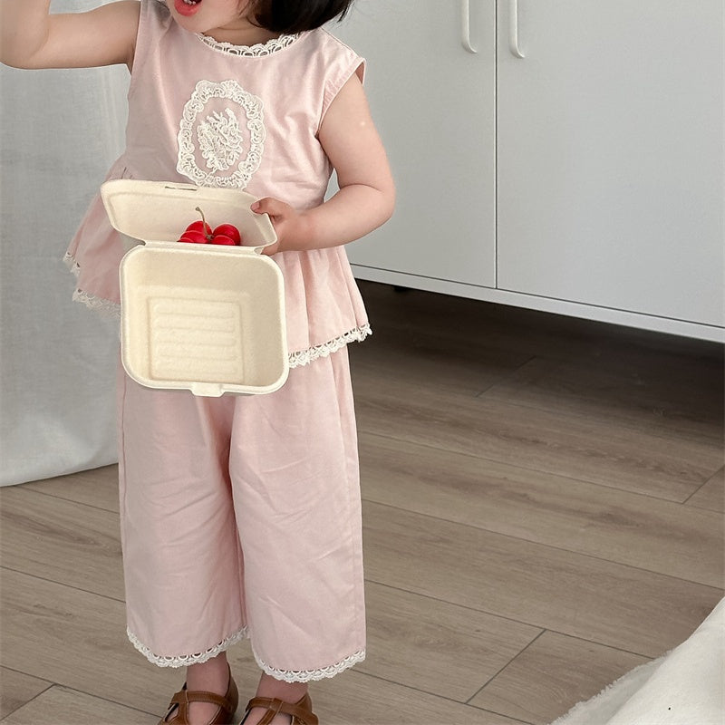 【BABY&KID】夏新作 フラワー刺繍デニムスーツSK081532
