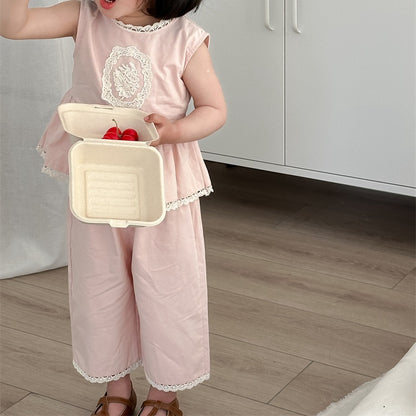 【BABY&KID】夏新作 フラワー刺繍デニムスーツSK081532