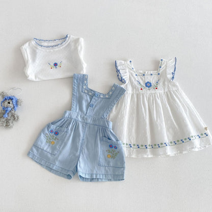 【BABY&KID】夏新作花刺繍ワンピース、サロペット、TシャツSK105903