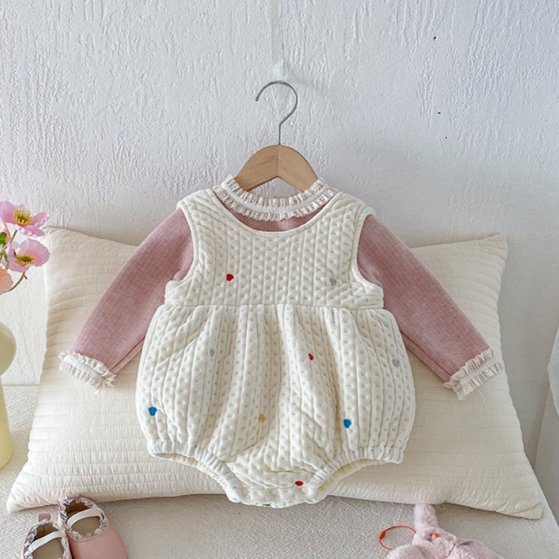 【BABY】冬新作カラフルハート裏起毛ロンパース、レースリブインナーSK102212