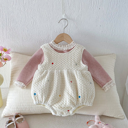 【BABY】冬新作カラフルハート裏起毛ロンパース、レースリブインナーSK102212