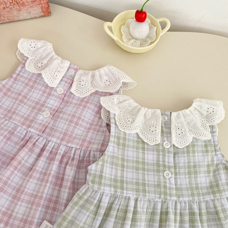 【BABY&KID】夏新作フリル襟チェックセットアップSK106406