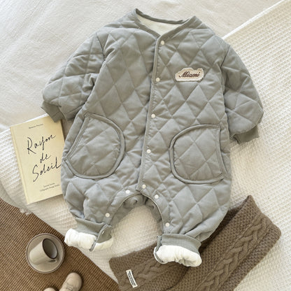 【BABY】厚手コットン製無地ロンパースSK022012