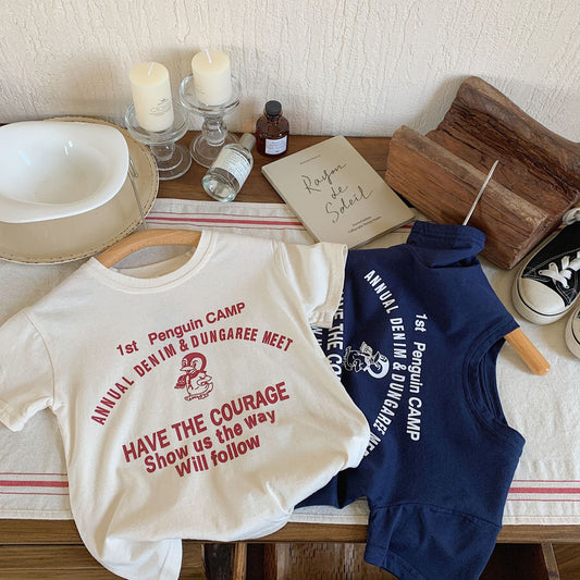 【BABY&KID】夏新作 ペンギン刺繍×英字TシャツSK091626