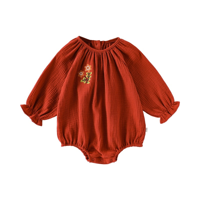 【BABY】北欧風花柄刺繍ロンパースSK010308