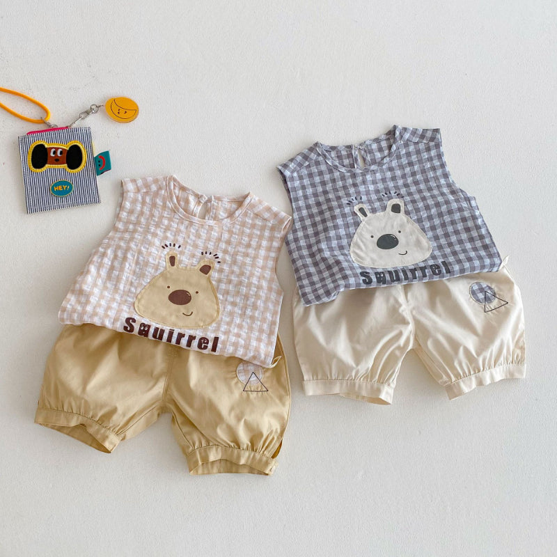 【BABY&KID】夏新作 チェッククマトップス＆パンツセットSK080605