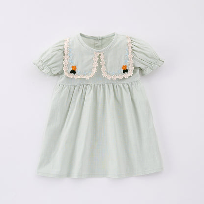 【BABY&KID】夏新作 フリル刺繍襟ロンパース、ワンピースSK092635