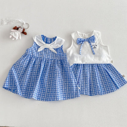 【BABY&KID】夏新作丸襟ワンピース、ボウベスト、スカートSK105902