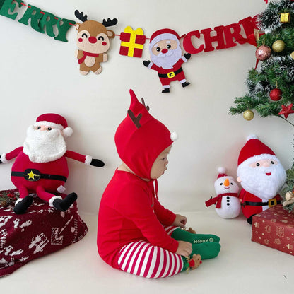 【BABY】トナカイ柄ロンパース、ボーダーレギンスセットSK102822