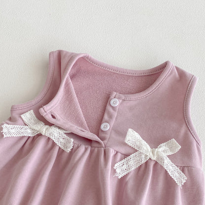 【BABY】リボンクルーネックロンパース、花刺繍カラーTシャツSK100741