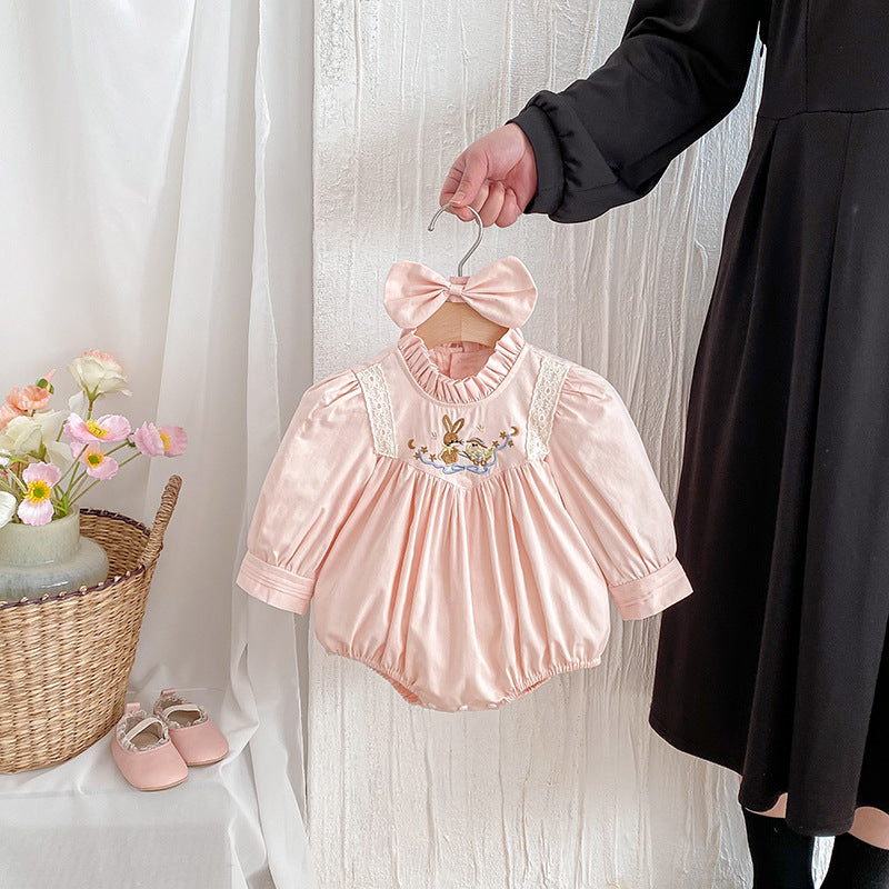 【姉妹服】うさぎ刺繍ロンパース、ワンピースSK101129