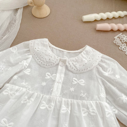 【BABY】翻襟蝶結び刺繍ロンパーススカートSK092815
