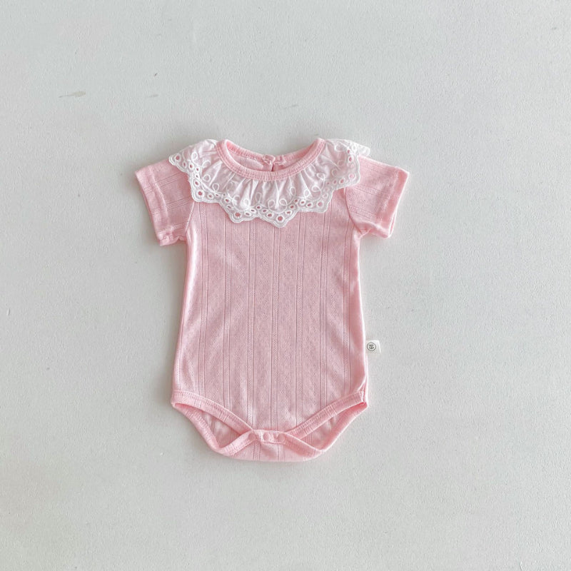 【BABY】夏新作 薄手コットンレース襟ロンパースSK090709