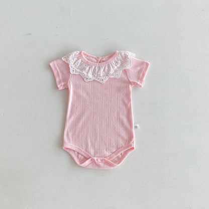 【BABY】夏新作 薄手コットンレース襟ロンパースSK090709