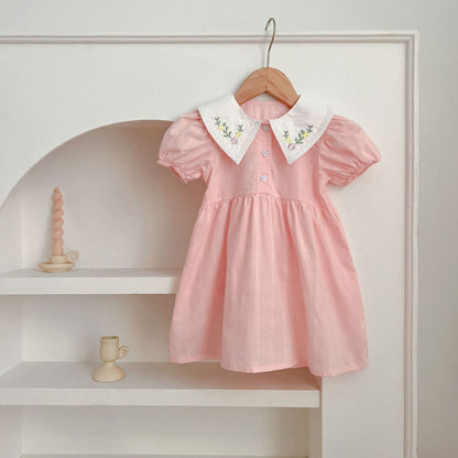 【姉妹服】夏新作 刺繍フラワー襟ロンパース、ワンピースSK081621