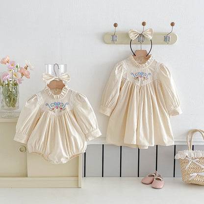 【姉妹服】花刺繍ロンパース、ワンピースSK101130