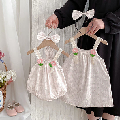 【姉妹服】夏新作 キャミフラワー柄ロンパース、ワンピースSK081633