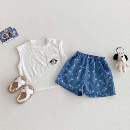 【BABY&KID】夏新作 ドッグポケットTシャツ、フルプリントショーツSK080609