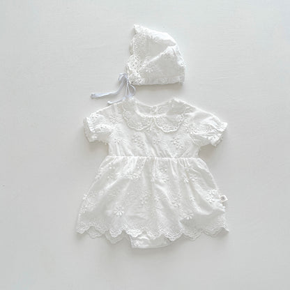 【BABY】夏新作 レース刺繍プリンセスロンパースドレス&帽子SK061820