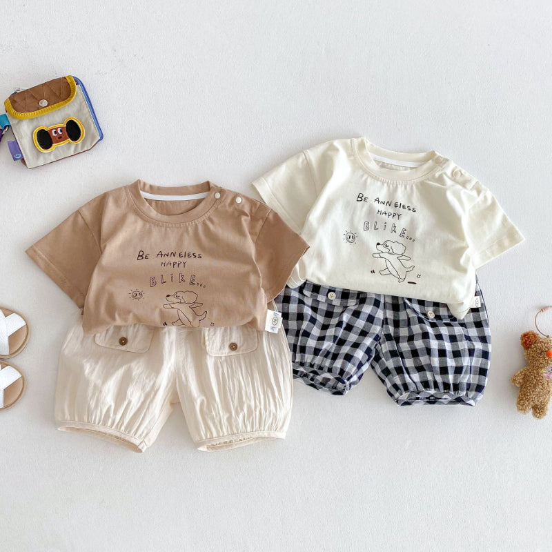 【BABY&KID】夏新作 ドッグＴシャツ、チェックパンツSK072010