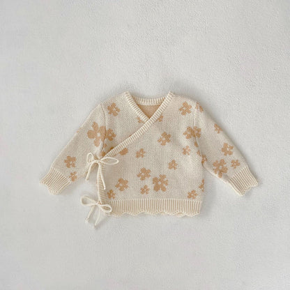 【BABY】フラワーニットカーディガン、パンツ、帽子、SocksSK030604